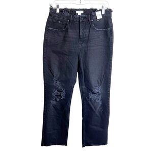 NWOT Good American Distressed Good Icon Straight Cropped Jeans Size 6/28 Black